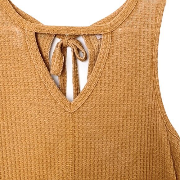 Others Follow Thermal Waffle Knit Cut-Out Peplum Hem Tank Top in Mustard Yellow - Picture 13 of 14